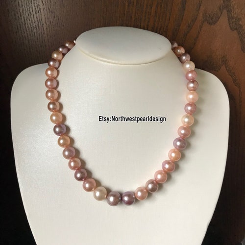 Freshwater pearl necklace,10-12mm shops pearl necklace,mixed color necklace ,near round pearl necklace