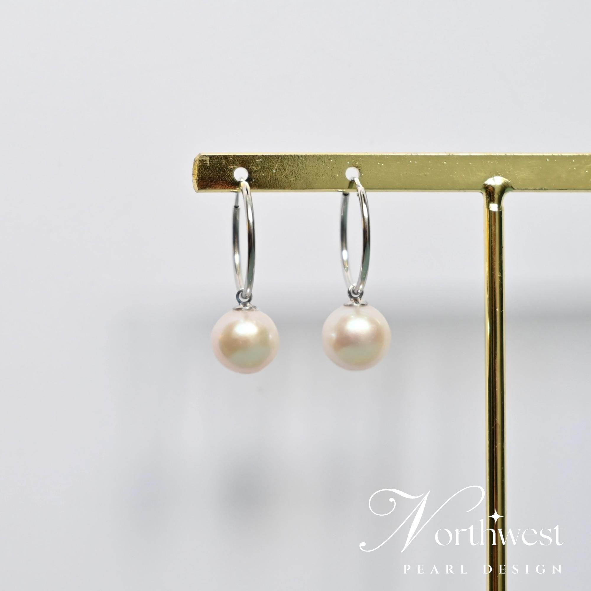 Genuine cultured Freshwater pearl earrings,S925 Hoop earrings 10-11mm  pearl earrings, Round Edison pearl earrings