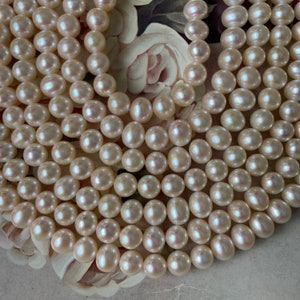 May include: A strand of white freshwater pearls, with a smooth, round shape. The pearls are arranged in a circular pattern, creating a beautiful and elegant display.
