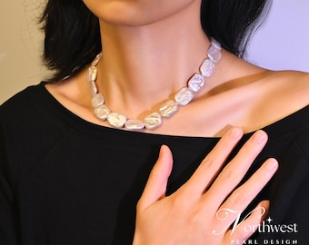 Freshwater Pearl Necklace, 15-16mm Pearl Necklace, Sqaure pearl necklace, Baroque pearl necklace