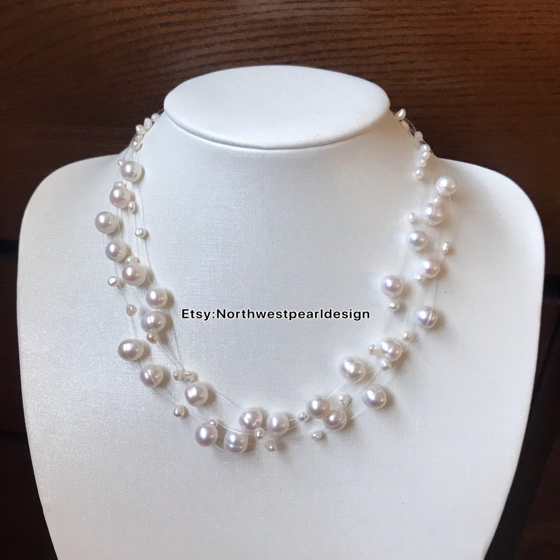 Freshwater Pearl Necklacewedding Pearl Necklacemulti-strand - Etsy