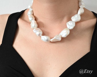 Collana di perle barocche, collana di perle Fireball grandi da 16-19 mm, collana di perle d'acqua dolce grandi, collana di perle Fireball ad alta lucentezza