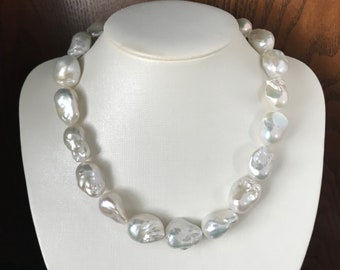 Baroque Pearl Necklace,15-18mm Fireball Pearl Necklace,Large Freshwater pearl necklace, pearl necklace