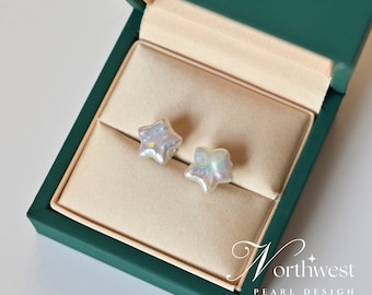 Genuine cultured Freshwater pearl earrings,S925 silver studs earrings, star shape earrings