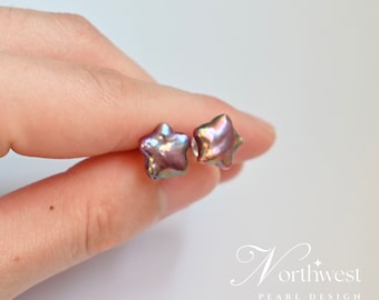 Genuine cultured Freshwater pearl earrings,S925 silver studs earrings, star shape earrings
