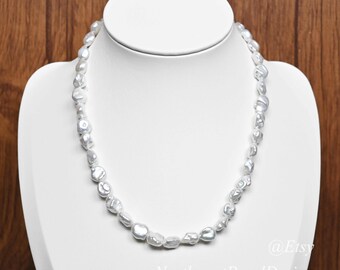 Freshwater Pearl Necklace,8-9 Mm Pearl Necklace, Keshi Pearl