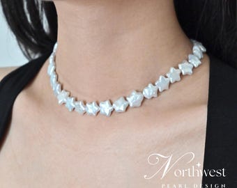 Collier de perles d'eau douce, Collier de perles de 10-11 mm, Collier de perles en forme d'étoile, Collier de perles baroques
