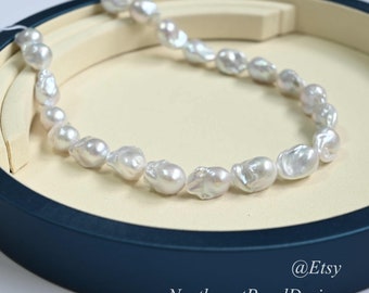 Baroque Pearl Necklace,12-14MM Fireball Pearl Necklace,Large Freshwater pearl necklace, pearl necklace