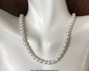 Freshwater Pearl Necklace,4-5mm oval Pearl Necklace,Small pearl necklace,Choker pearl necklace,little girl pearl necklace