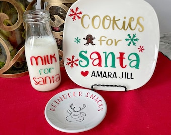 Cookies for Santa Set/Santa Cookie Plate Set/Santa Milk and Cookie Set