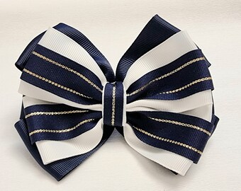 Navy Hair Bow, Hair accessory, French barrette, Big Bow Hairpin, Ladies Hair Accessories, French Hair Clip, Grosgrain Ribbon Bow