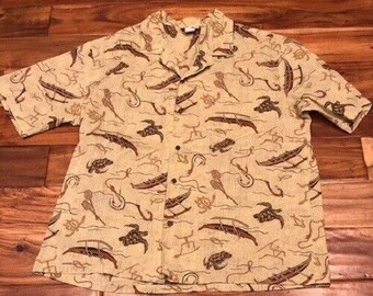 Vintage CT Hawaii Fashions Sea Turtle Short Sleeve Hawaiian Camp Shirt XL