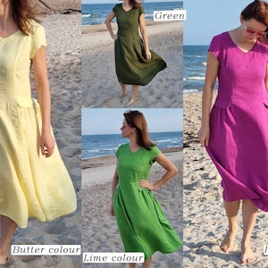 Loose Linen Summer Dress with Sleeves and by BalticLinenArt _image3