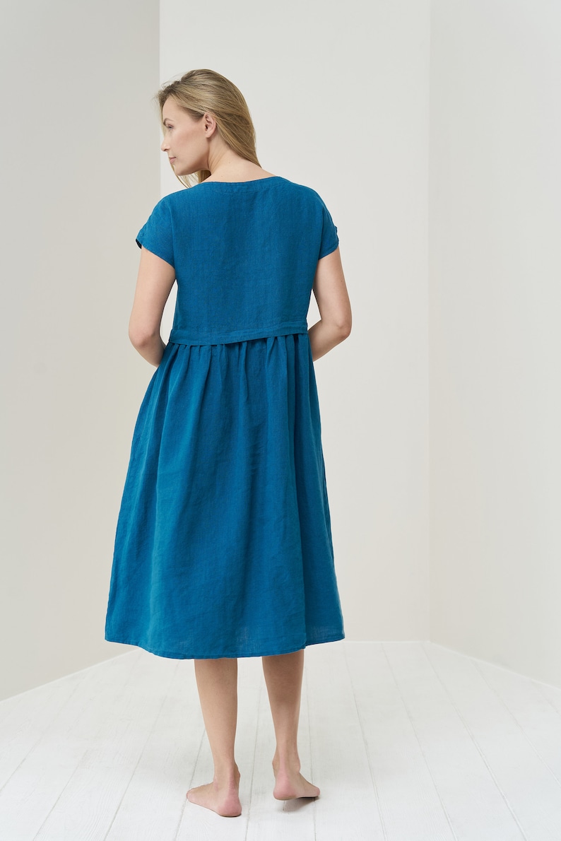 Organic linen dress . Sleeves linen dress and Pockets | Etsy