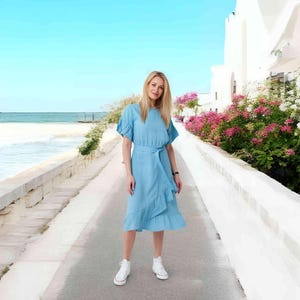 Pure Linen Dress with Belt Flattering and by BalticLinenArt