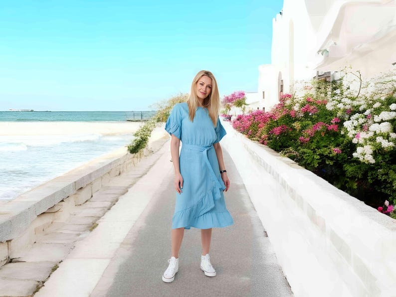 Pure Linen Dress with Belt Flattering and by BalticLinenArt