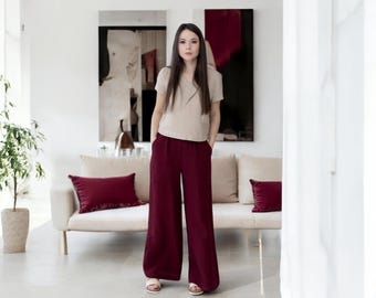 Womens Wide Leg Pants - Summer Linen Culottes - Soft & Stylish