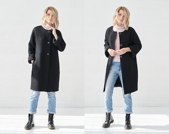 Wool coat, Black wool coat, Wool coat women, Long sleeves wool coat