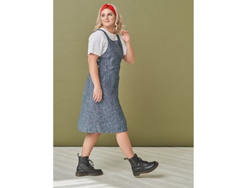 Leinen Schürze Kleid mit Taschen - Sommer Schürze Kleid für Jeden Anlass