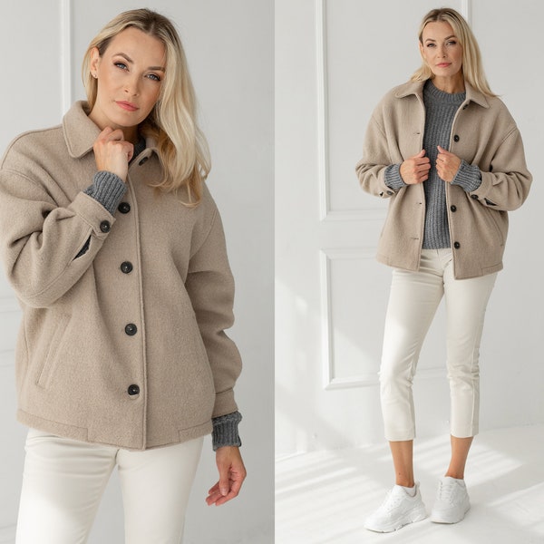 Manteau d'hiver en laine avec poches et boutons sur le devant