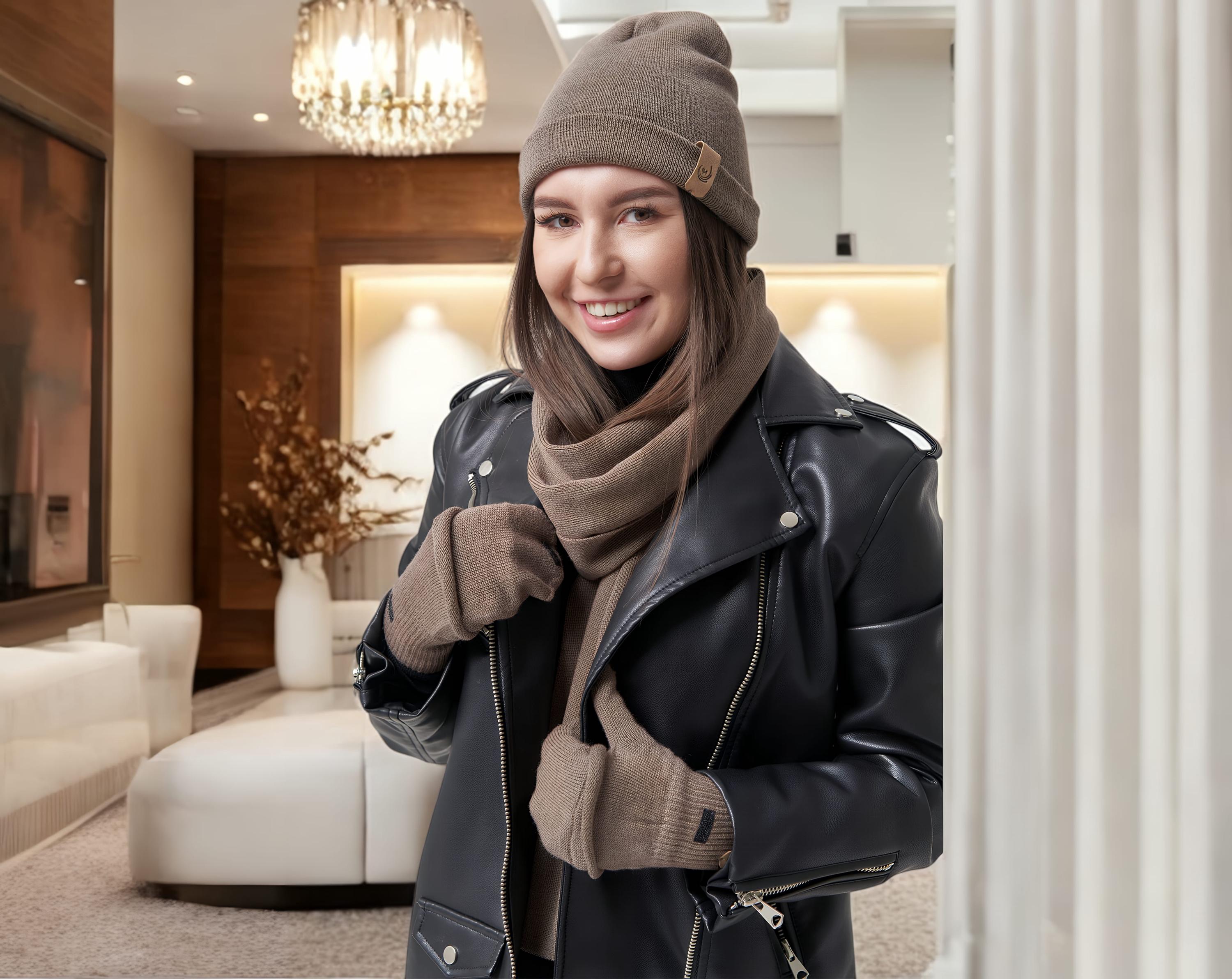 Gift for Her Merino Wool Hat and Scarf Winter Gloves for 