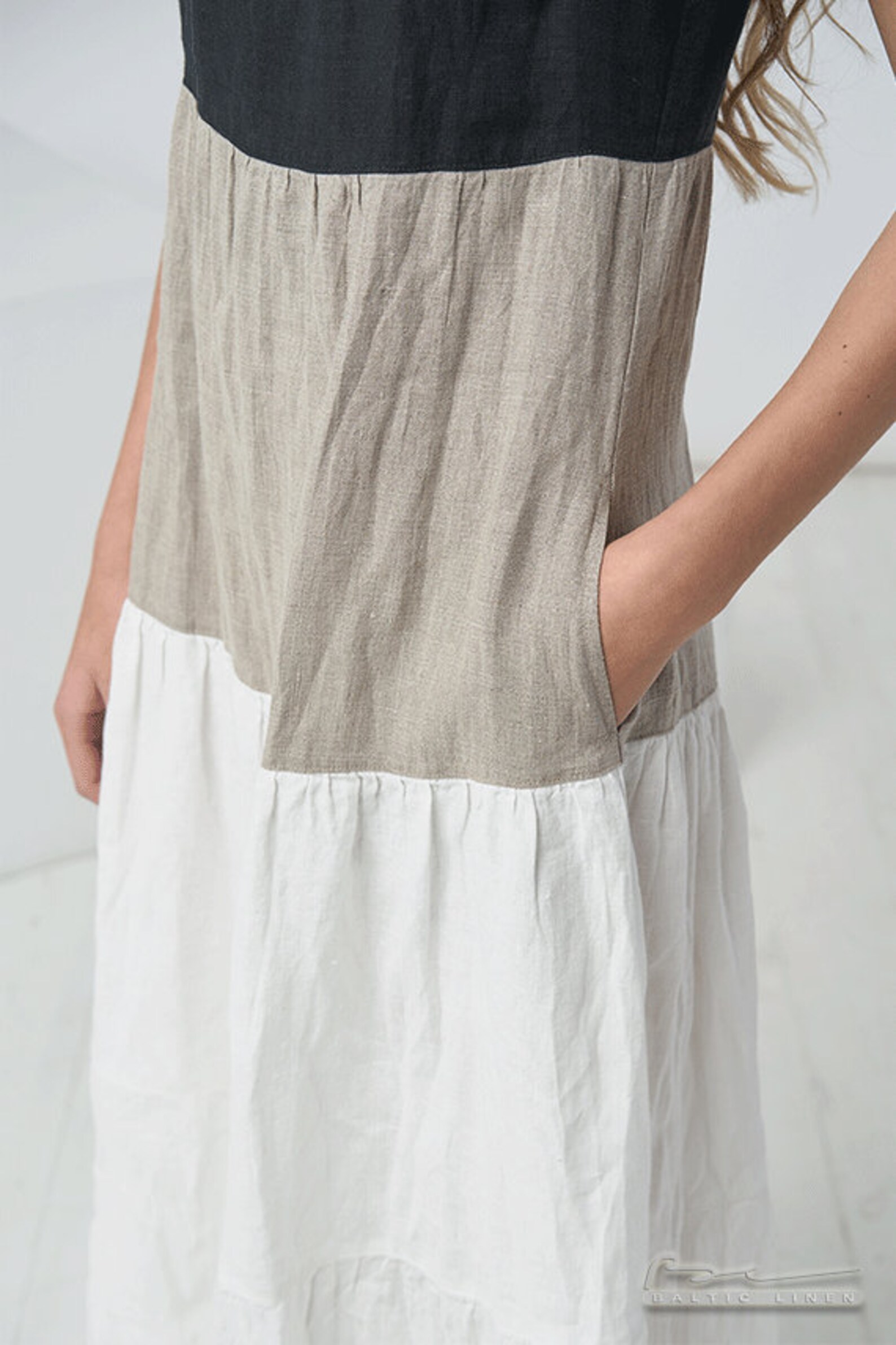 Organic linen dress in three colour blocks soften linen Etsy