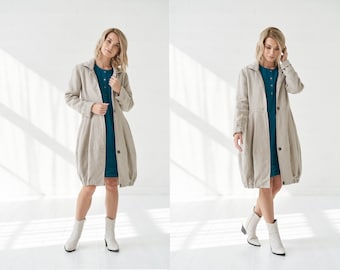 Linen Summer Coat & Jacket - Warm Womens Clothing - Top Piece with Hidden Side Pockets