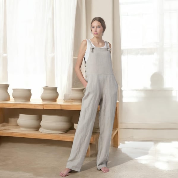 Mono de lino natural para mujer - Monos hechos a mano