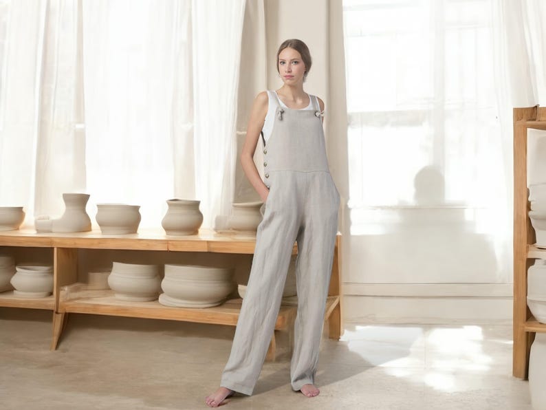 Natural Linen Jumpsuit for Women Handmade by BalticLinenArt