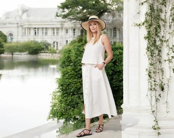 Organic Linen Two-Piece Set - Summer Womens Dress & Skirt Suit