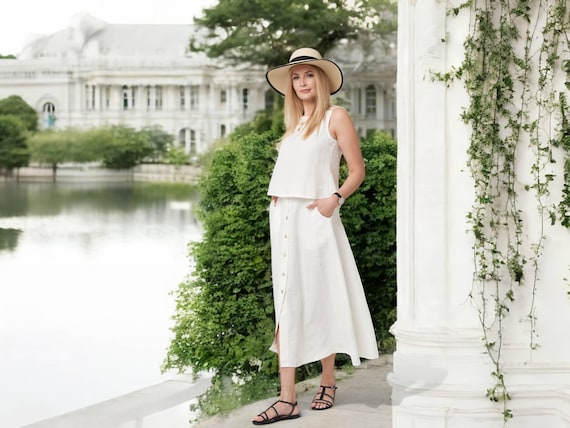 Organic Linen Two-Piece Set - Summer Womens Dress & Skirt Suit