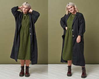 Kimono linen jacket, Sustainable flare coat, Linen robe