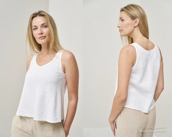 Stylish Linen Summer Crop Top for Women - Blouse Tank Top in 15 Colors