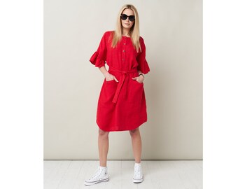 Organic Linen Sundress: Loose and Elegant Summer Dress for Women with Built-in Belt