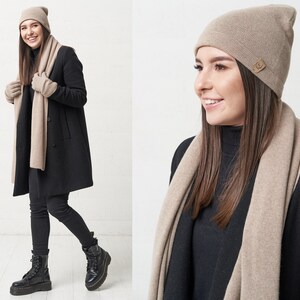 Image 2 of Christmas gifts for her cashmere set, winter gloves, cashmere scarf, and hat from Baltic Linen