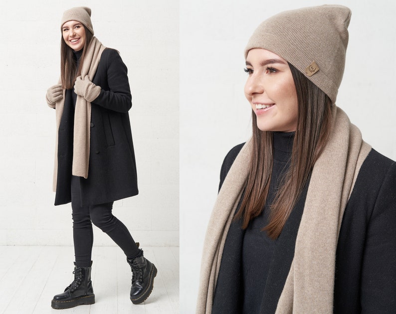 Image 2 of Christmas gifts for her cashmere set, winter gloves, cashmere scarf, and hat from Baltic Linen