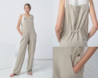 Natural Linen Jumpsuit for Women - Handmade Overalls