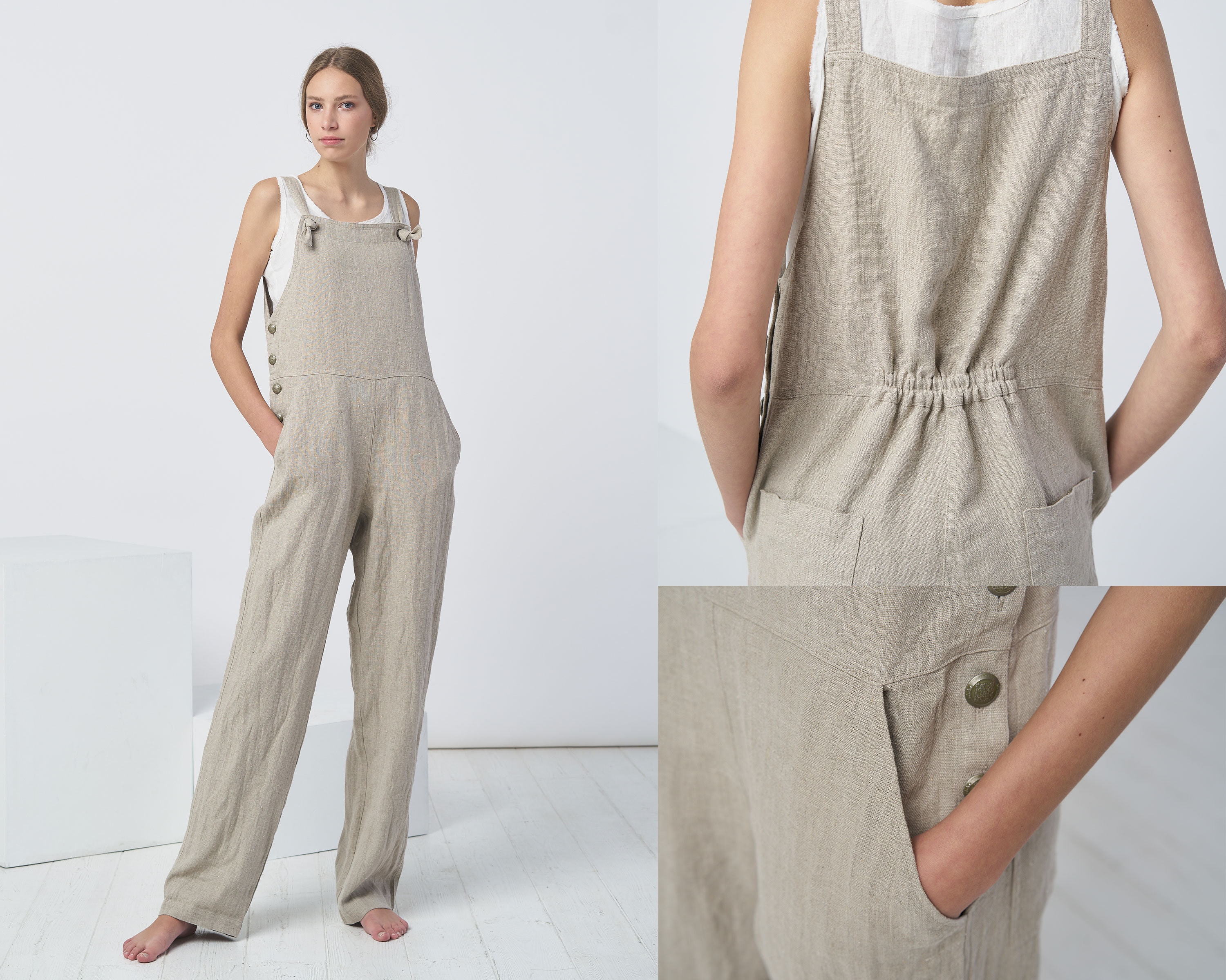 Kindercentrum trolleybus Stad bloem Natural Linen Jumpsuit for Women Handmade Overalls - Etsy