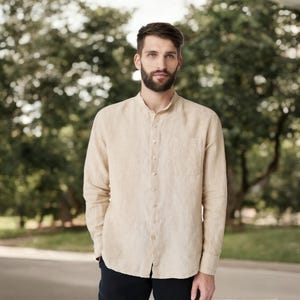 Classic Linen Mens Button Down Long Sleeve Summer Shirt
