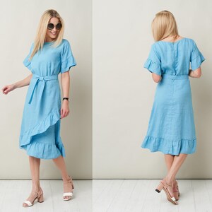 Pure Linen Dress with Belt Flattering and by BalticLinenArt _image1