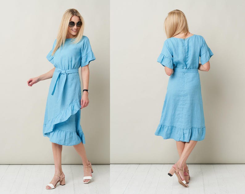 Pure Linen Dress with Belt Flattering and by BalticLinenArt _image1