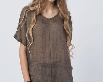 Pure Linen Crop Top Blouse - Trendy Shirt for Women