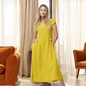 Loose Linen Summer Dress with Sleeves and Pockets - Natural Organic Fabric for Comfort