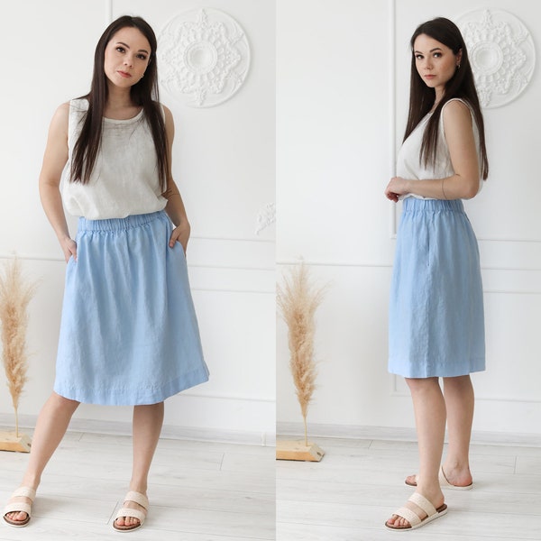 Soft Linen Midi Skirt for Women with Pockets - Perfect Summer Skirt