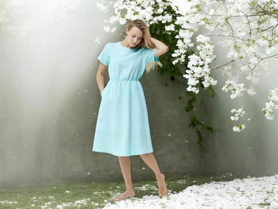 chinese dress ladies Linen Tie-Waist Dress | Boat Neck Shift Dress main image 1