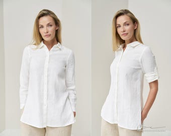 White Linen Shirt for Women - Perfect Linen Blouse or Top for Summer Outfits