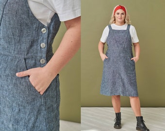 Linen Apron Dress with Pockets - Summer Pinafore Dress for Any Occasion