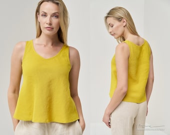 Linen Soft Loose Women Blouse - Sleeveless Linen Top for Women