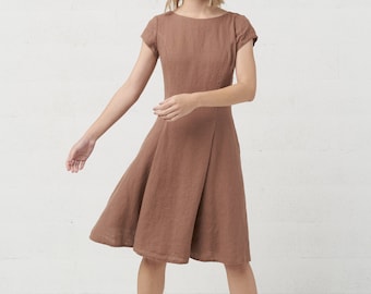 Summer Linen Dress with Pockets - Feminine Womens Midi Dresses