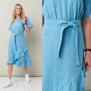 Pure Linen Dress with Belt Flattering and by BalticLinenArt _image3